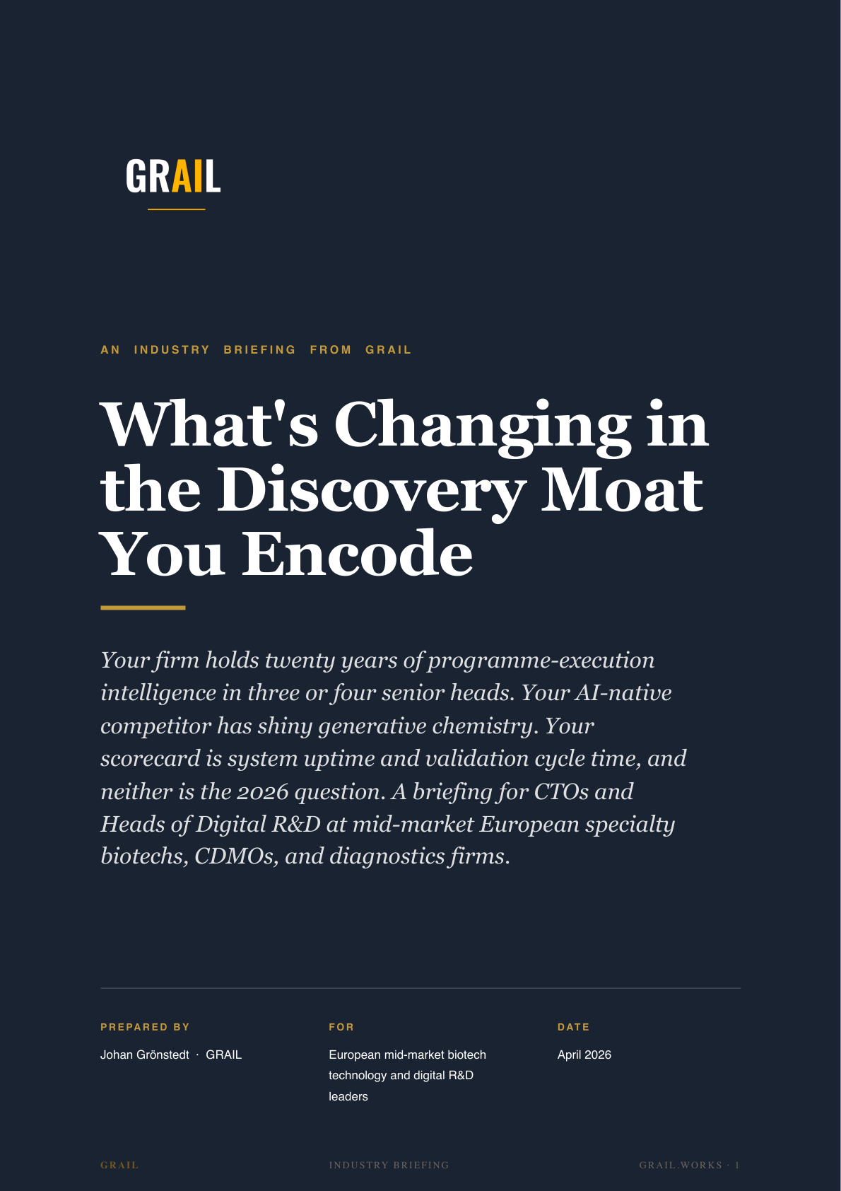 GRAIL industry briefing on AI in biotech and research for CPTOs.