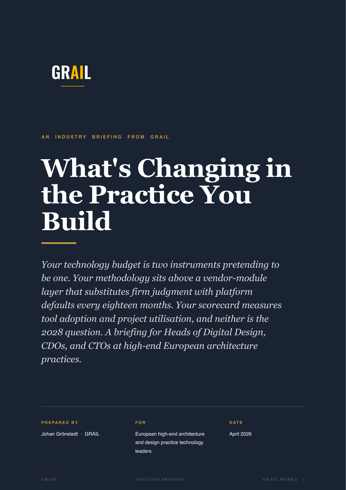 GRAIL industry briefing on AI in high-end architecture and design for CPTOs.