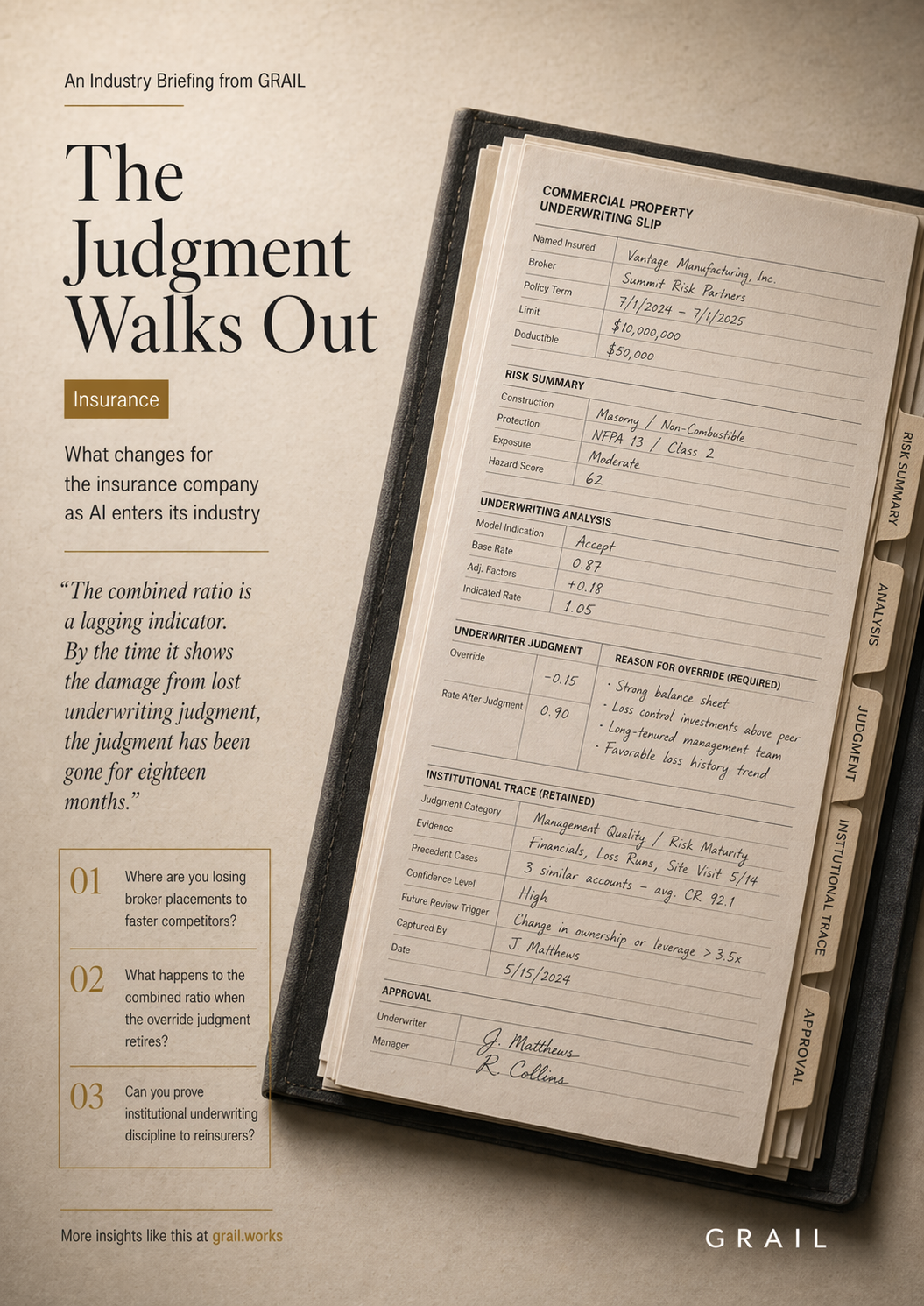 GRAIL CEO briefing cover for Insurance.