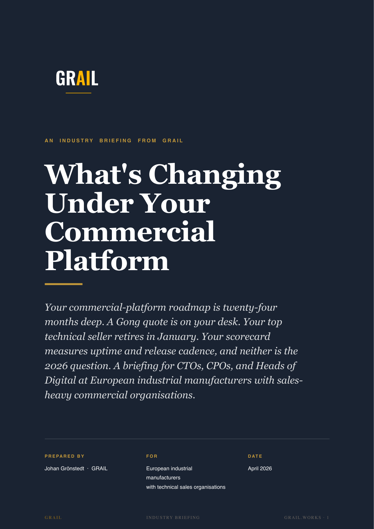 GRAIL industry briefing on AI in sales-heavy manufacturing for CPTOs.