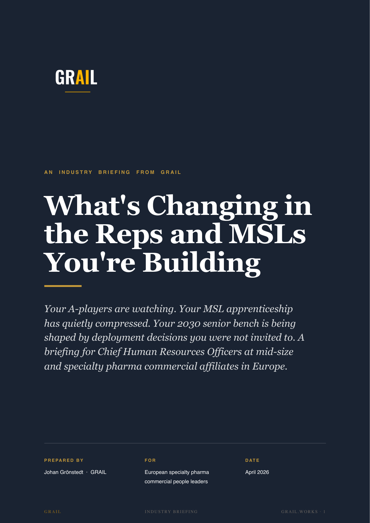 GRAIL industry briefing on AI in pharma sales for CHROs.