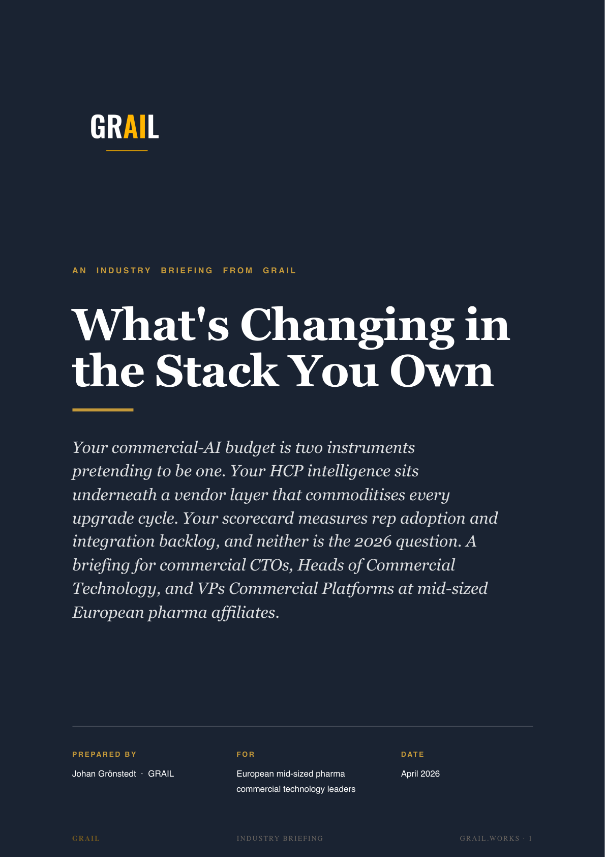 GRAIL industry briefing on AI in pharma sales for CPTOs.