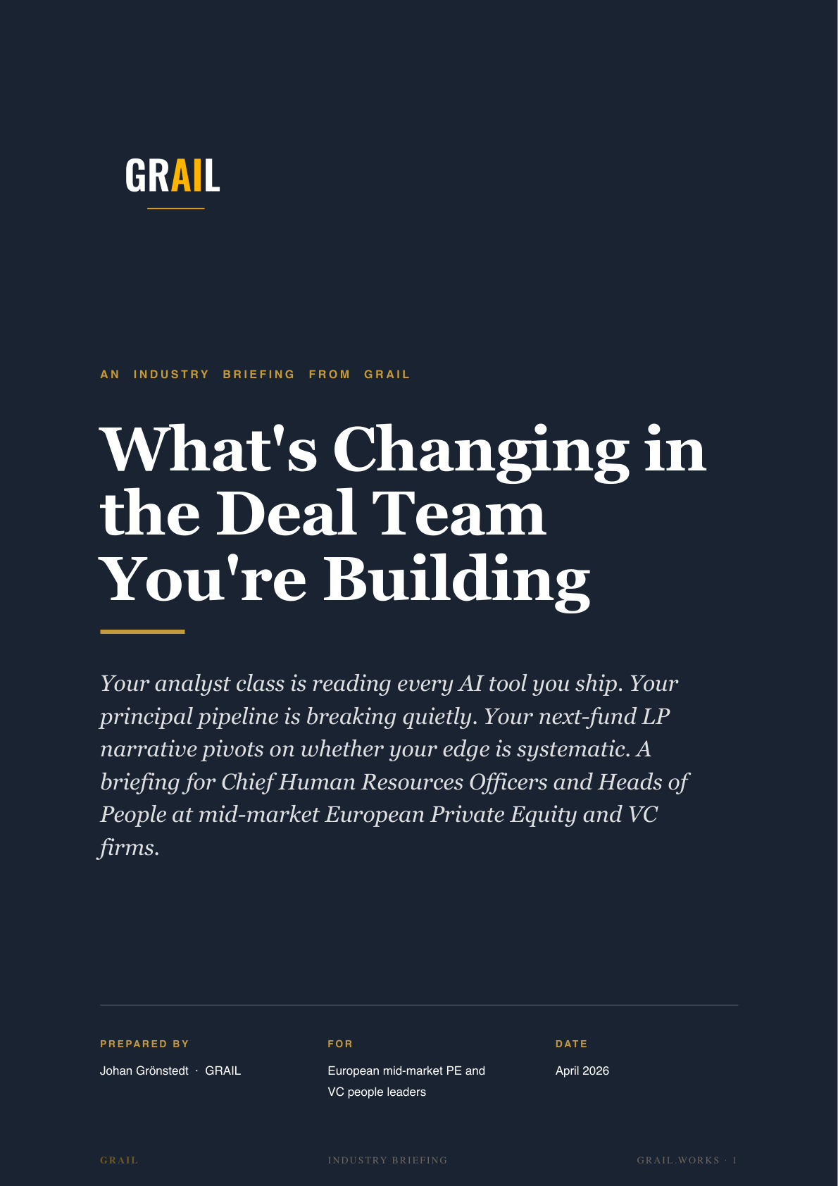 GRAIL industry briefing on AI in private equity and venture capital for CHROs.