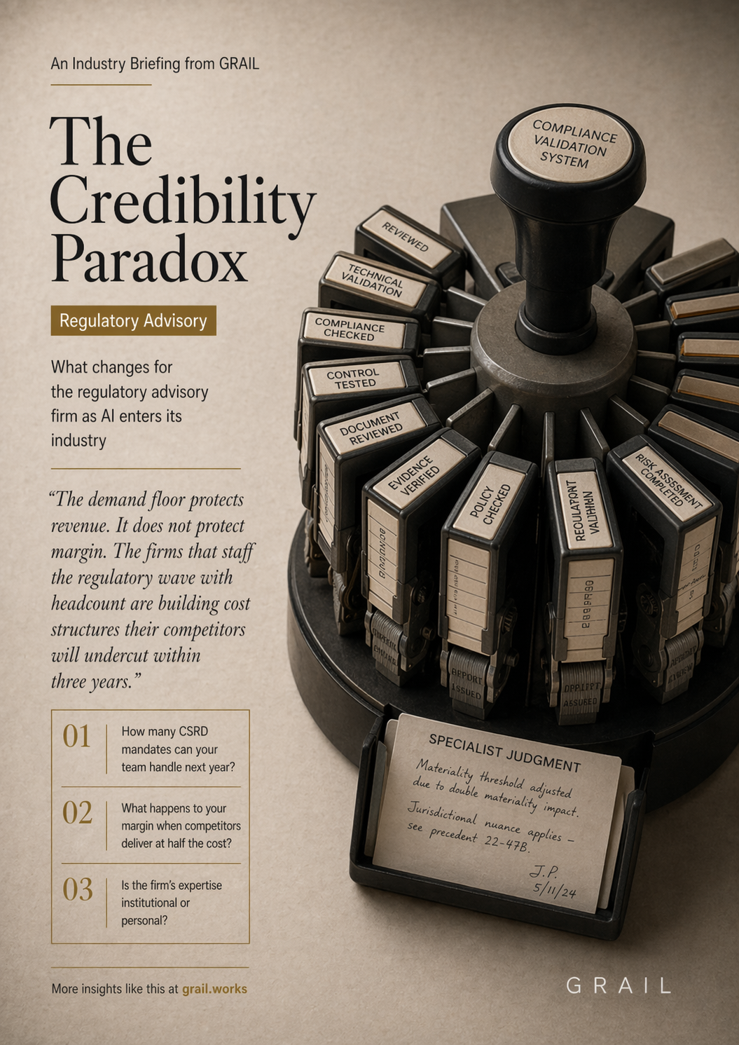 GRAIL CEO briefing cover for Regulatory & Compliance Advisory.