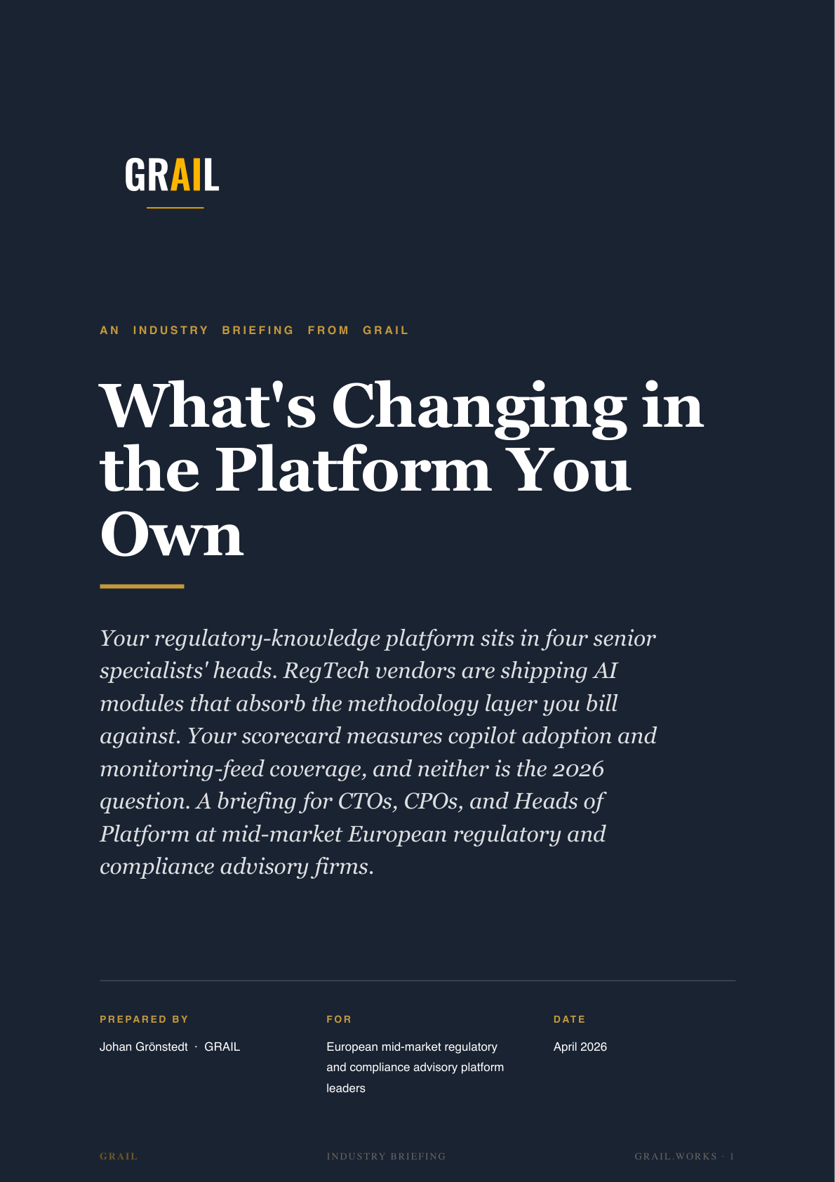 GRAIL industry briefing on AI in regulatory and compliance advisory for CPTOs.