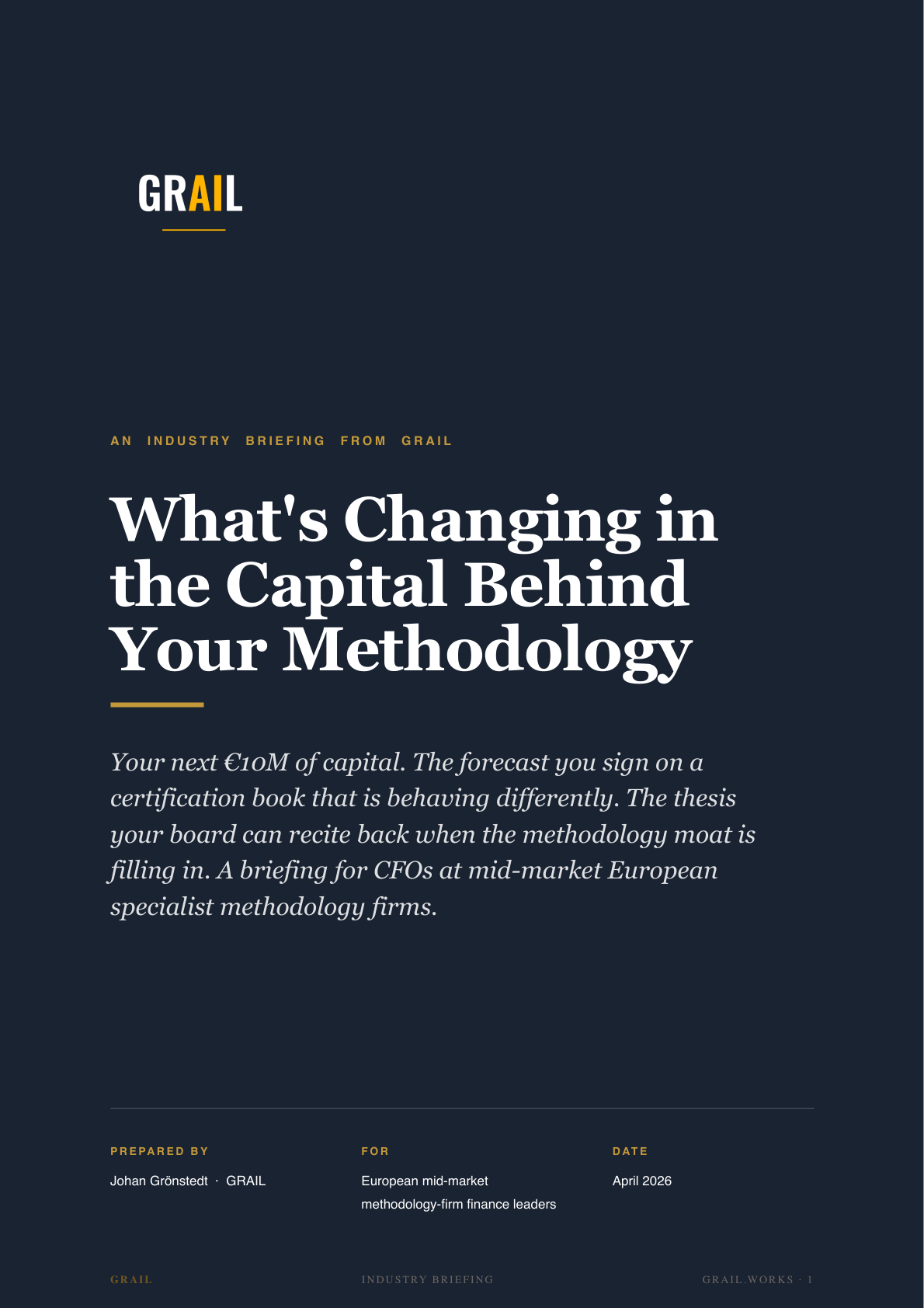 GRAIL industry briefing on AI in specialist methodology firms for CFOs.