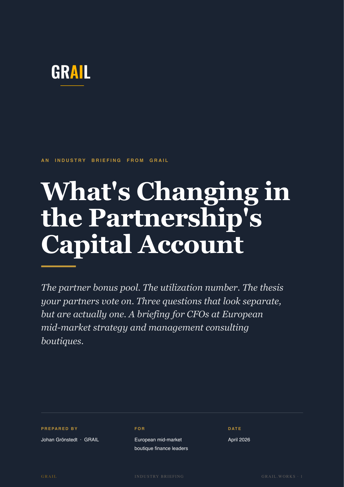 GRAIL industry briefing on AI in strategy and management consulting boutiques for CFOs.