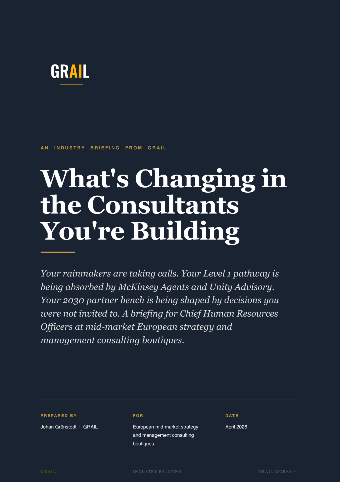 GRAIL industry briefing on AI in strategy and management consulting boutiques for CHROs.