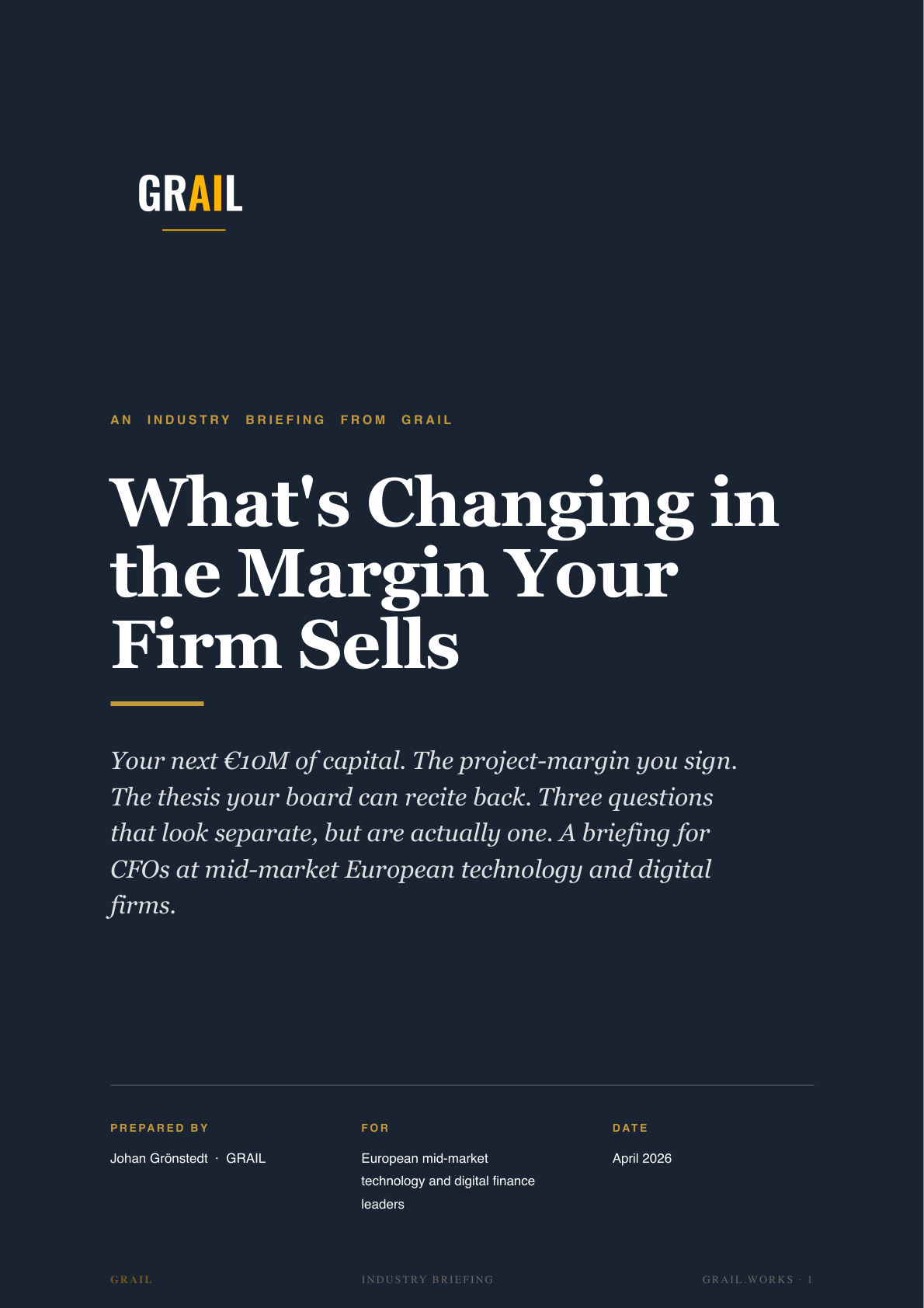 GRAIL industry briefing on AI in technology and digital services for CFOs.